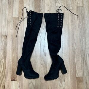 Black Over the Knee Faux Suede Boots Size 8/9 NWOT